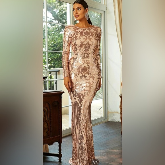 Dresses | Rose Gold Zip Back Sequin Bodycon Promwedding Guest Dress |  Poshmark